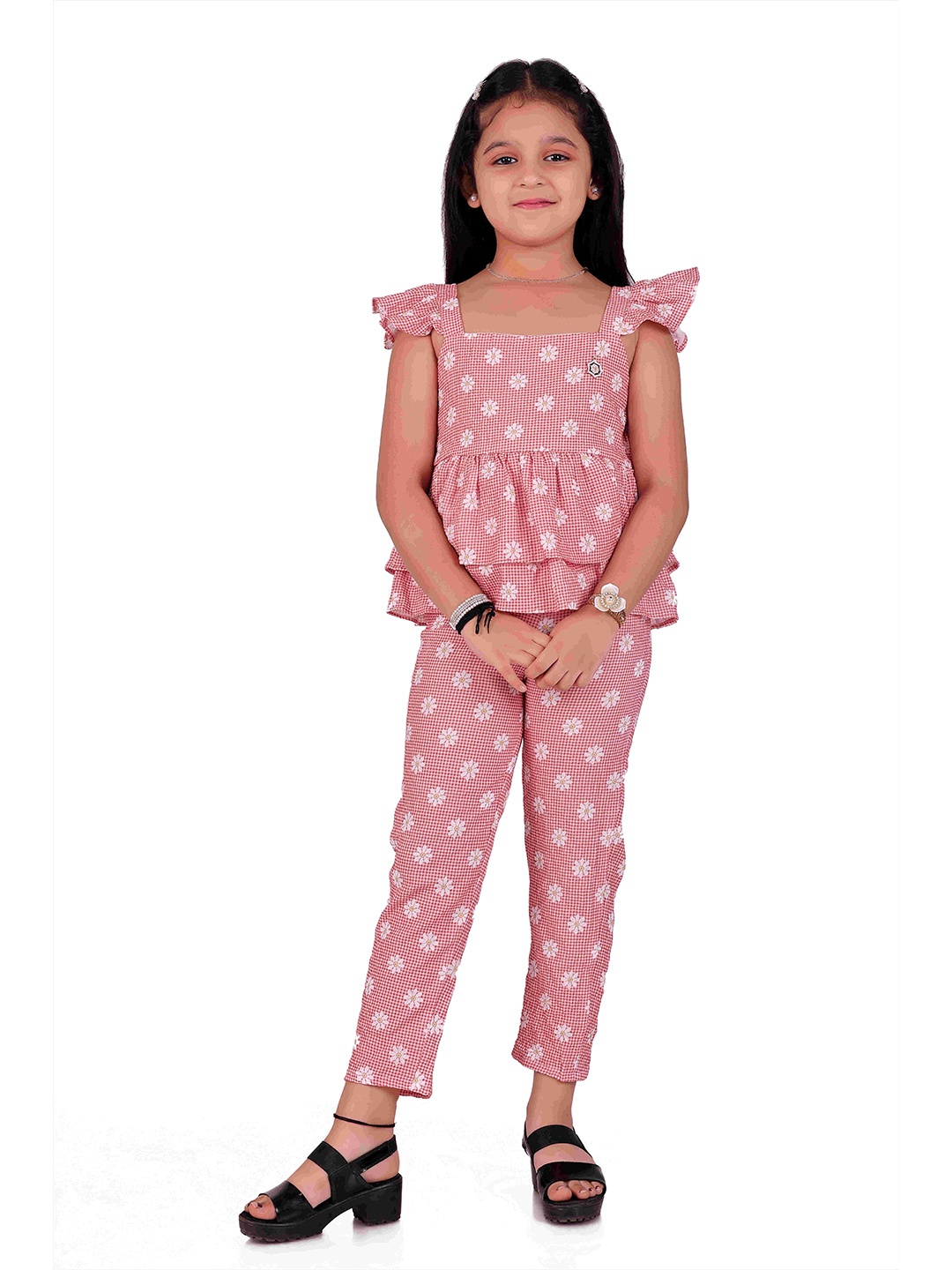 

BAESD Girls Printed Double-Flared Top With Capris, Brown