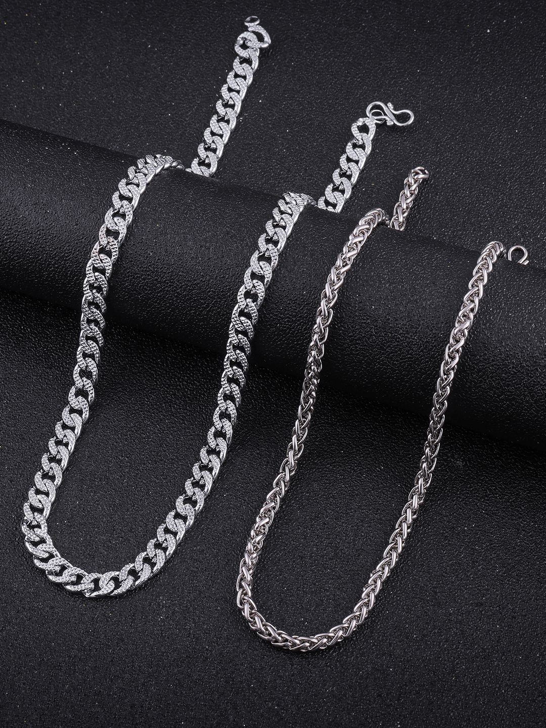 

Lyriss Men Set Of 2 Stainless Steel Rhodium-Plated Minimal Chains, Silver