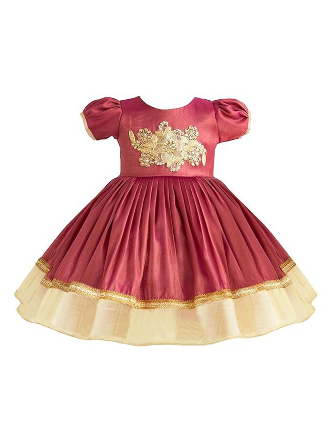 

STANWELLS KIDS Embroidered Puff Sleeve Fit & Flare Dress, Pink