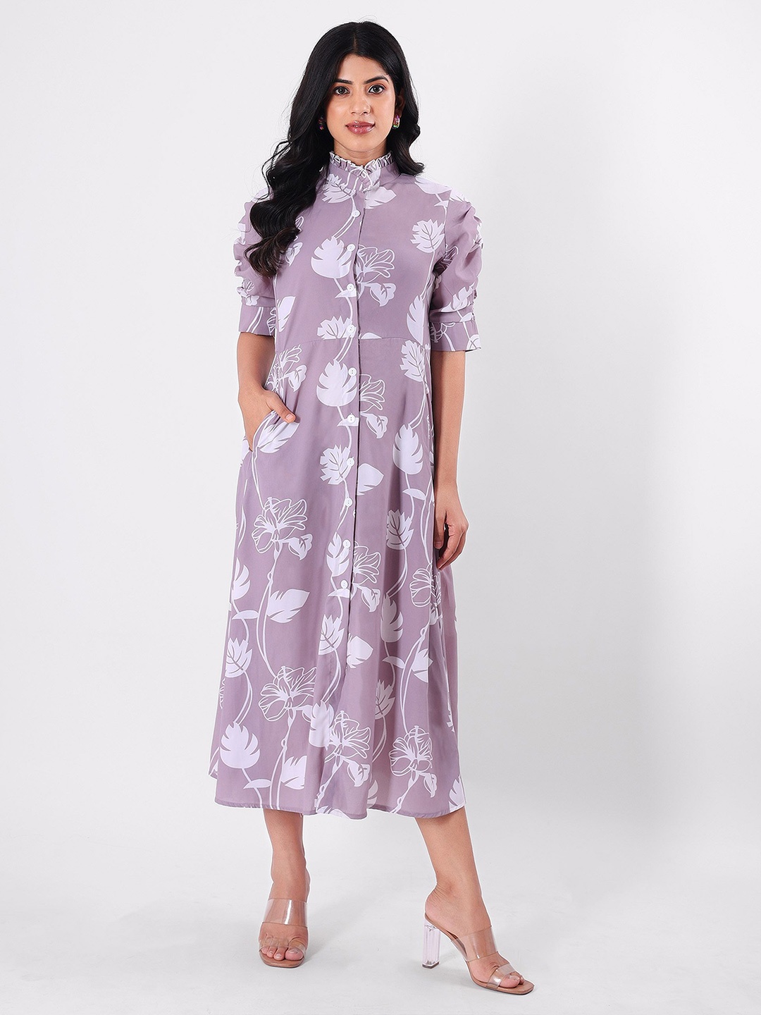 

clobug Floral Print Crepe A-Line Midi Dress, Lavender