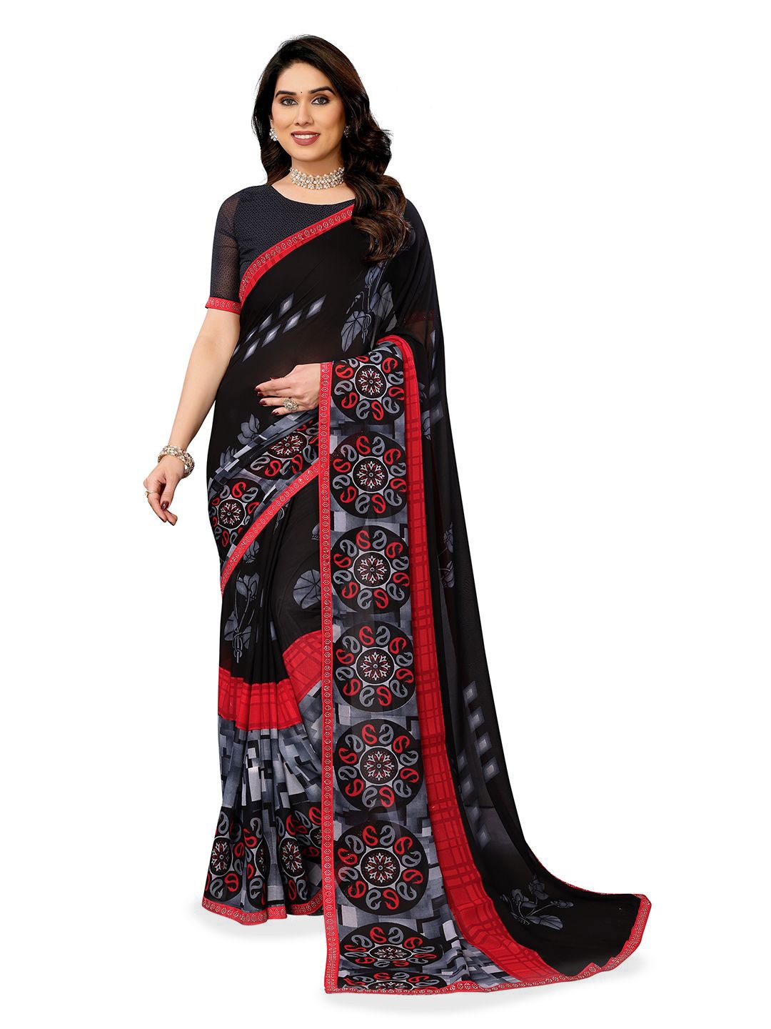 

Moda Rapido Floral Printed Saree, Black