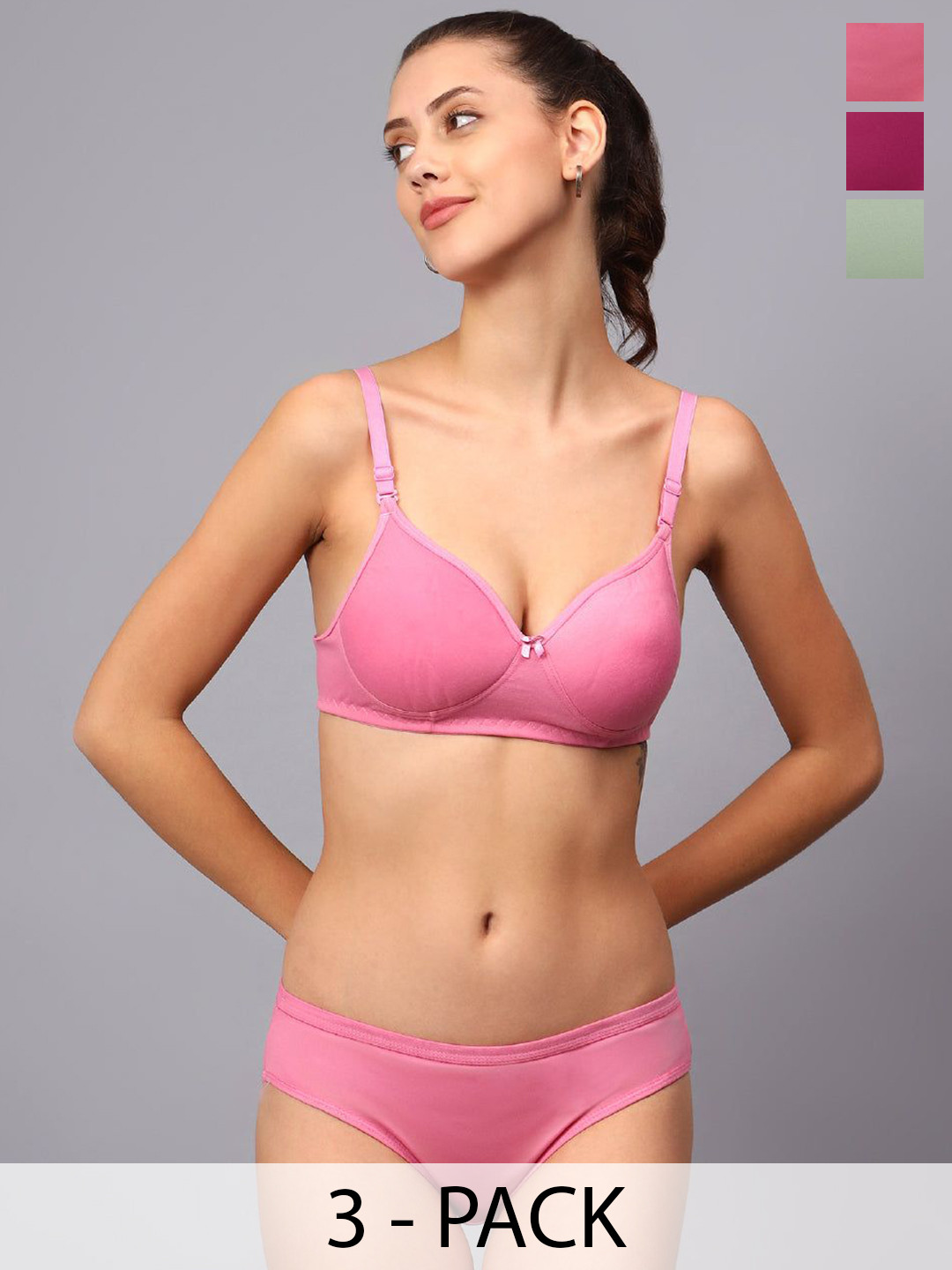 

Designer Bugs Pack Of 3 Cotton Non Padded Non Wired Lingerie Set NPLS-DP-O-BP-30B, Purple