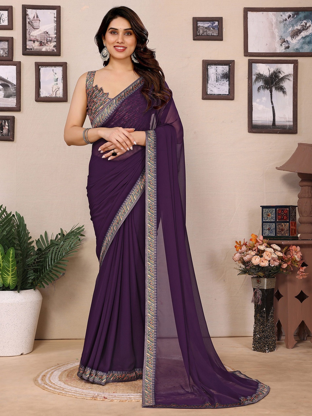 

Moda Rapido Poly Georgette Designer Saree, Violet