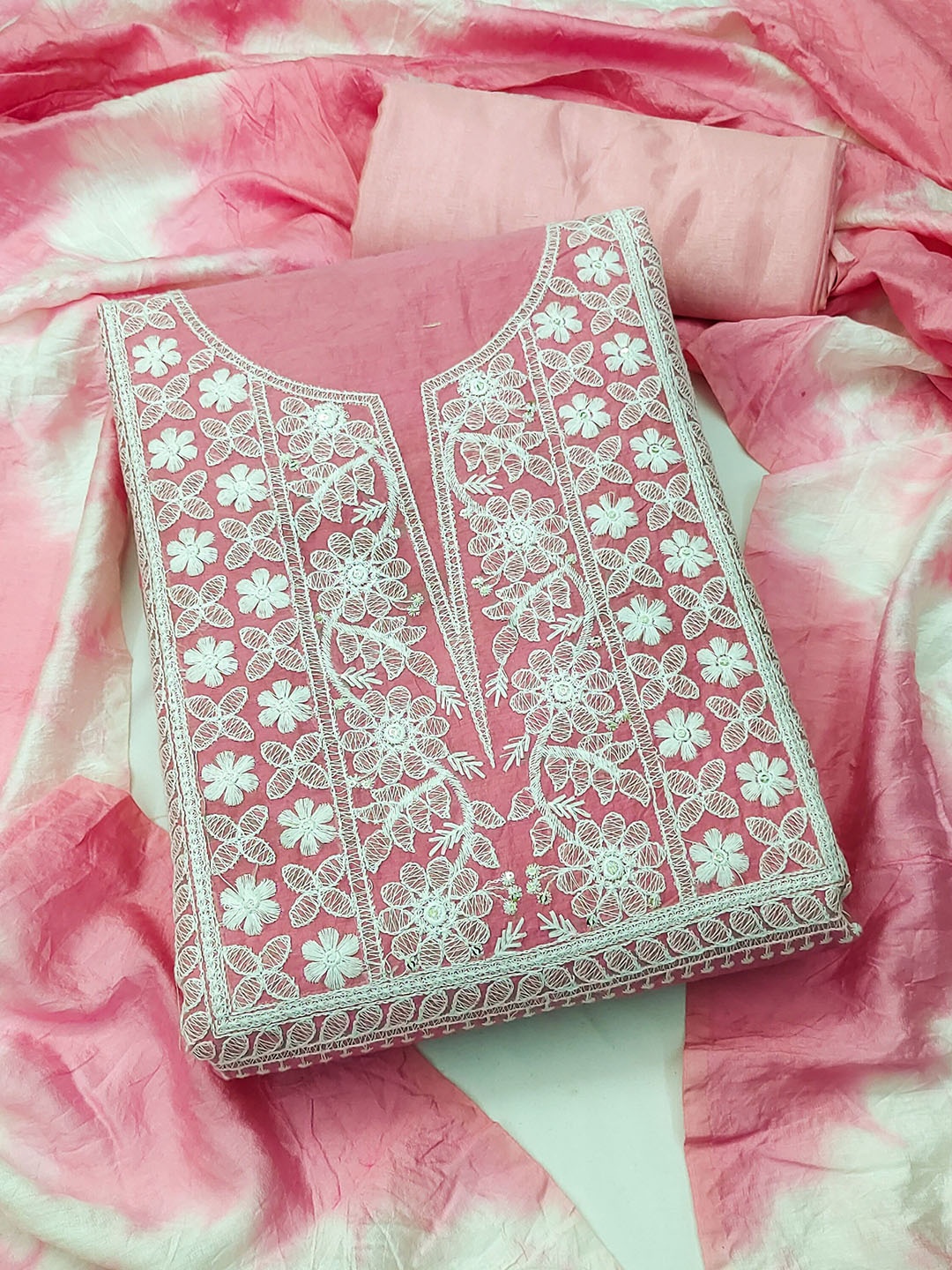 

SAINOOR Embroidered Thread Work Unstitched Dress Material, Pink