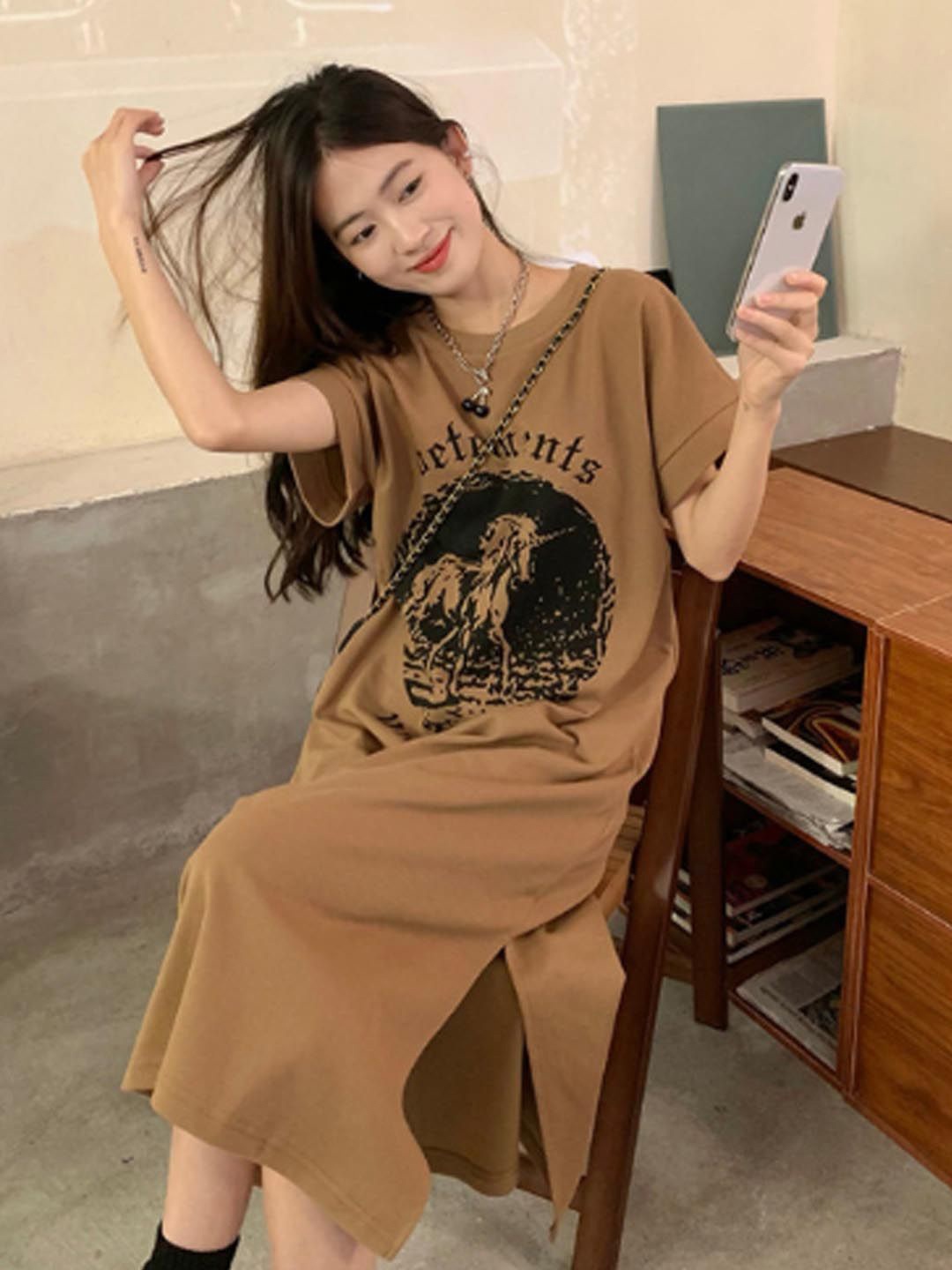 

StyleCast Women Print A-Line Dress, Coffee brown