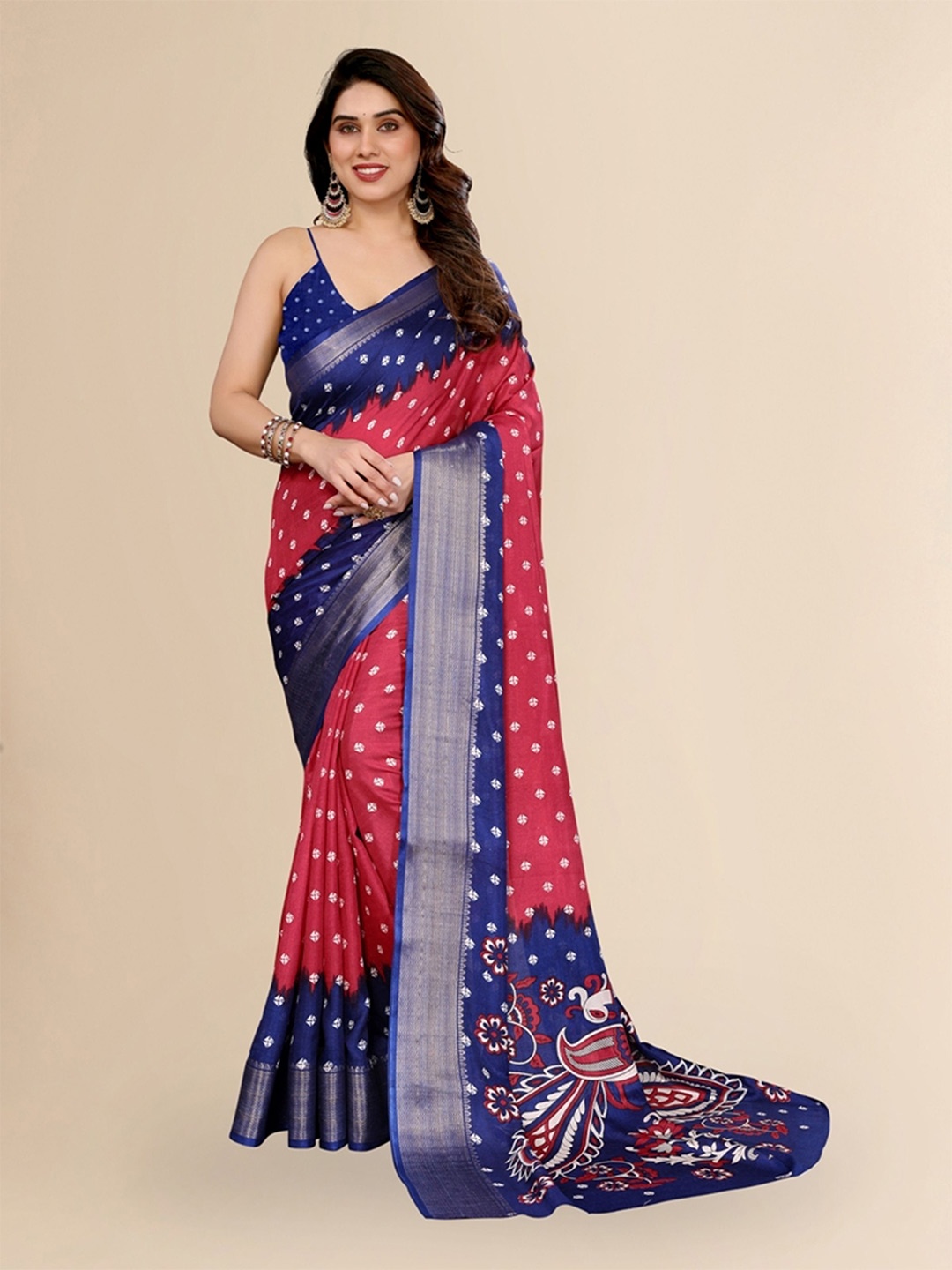 

Moda Rapido Bandhani Zari Silk Blend Designer Saree, Maroon