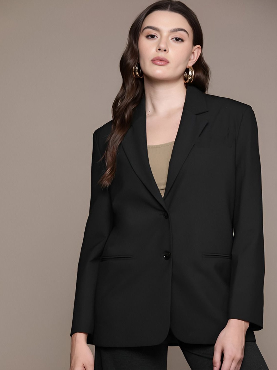 

Shiv traders collection Notched Lapel Collar Single-Breasted Formal Blazer, Black