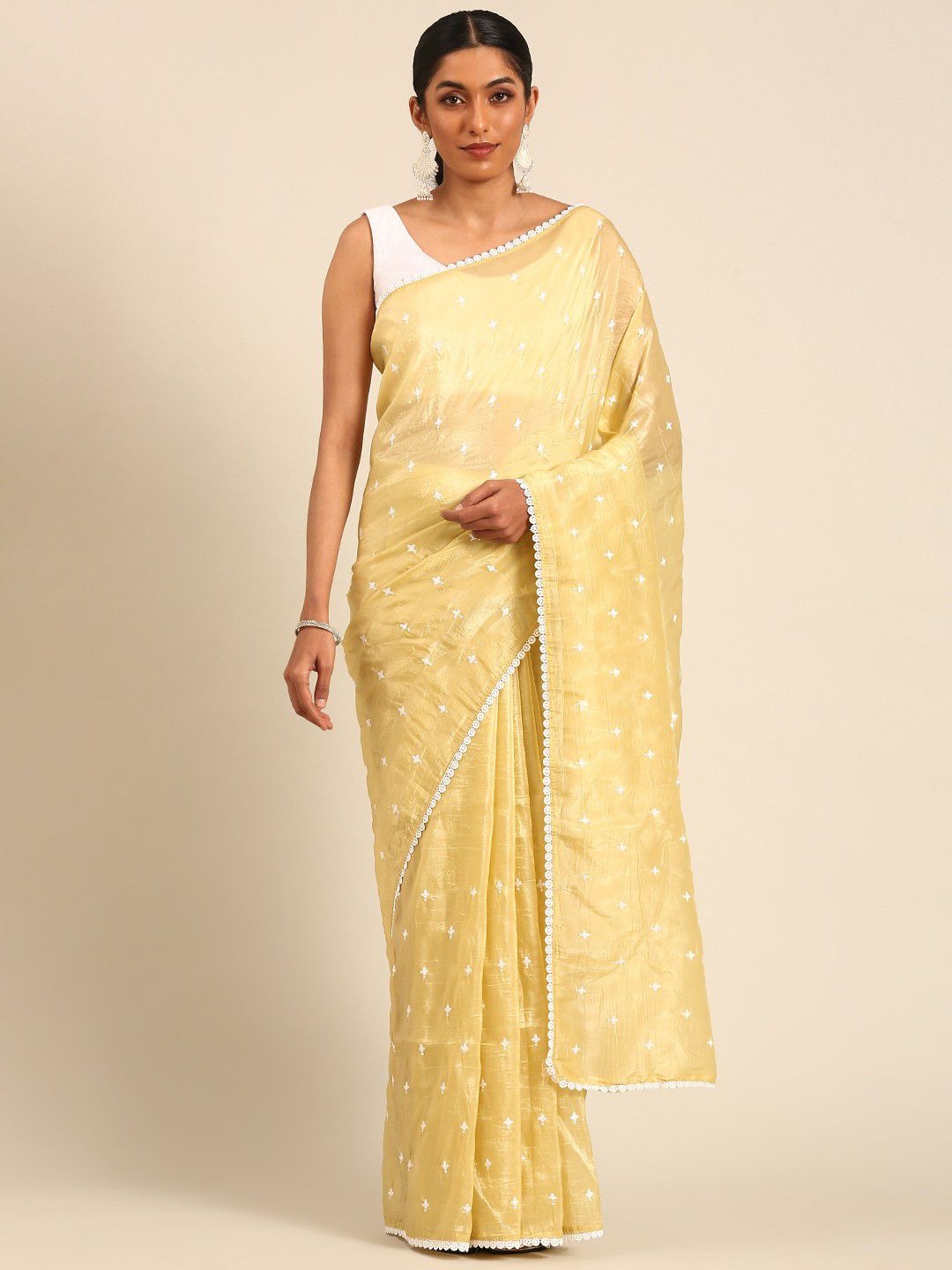 

DIVASTRI Floral Embroidered Tissue Saree, Yellow