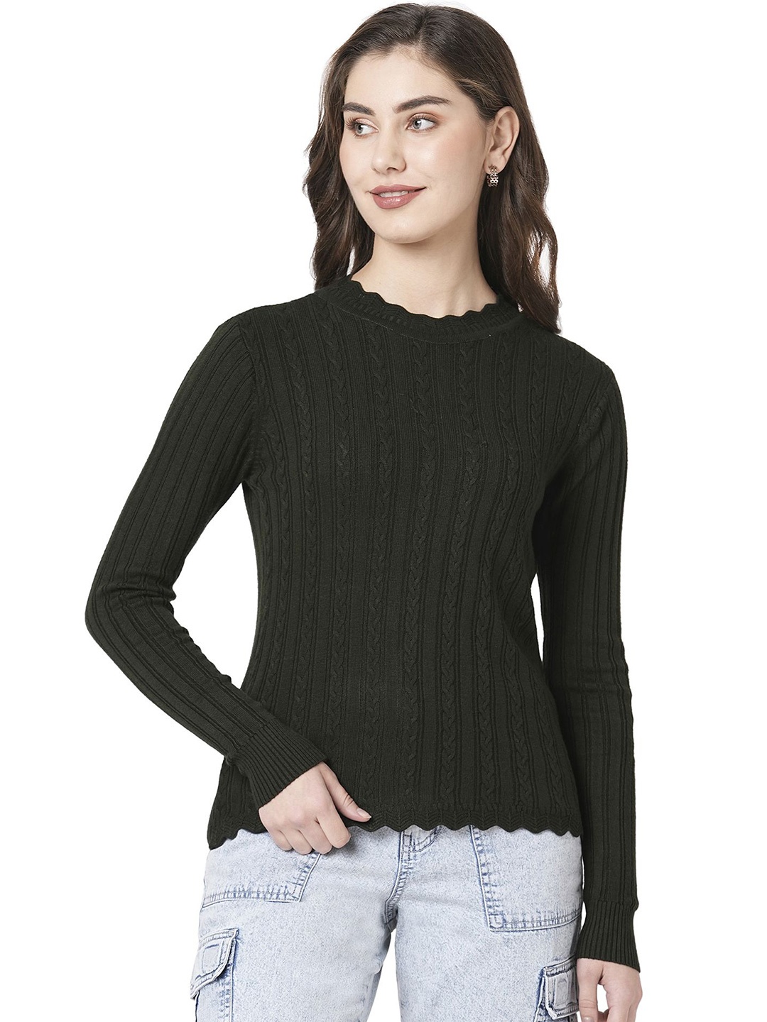 

Kraus Jeans Women Cable Knit Pullover, Olive