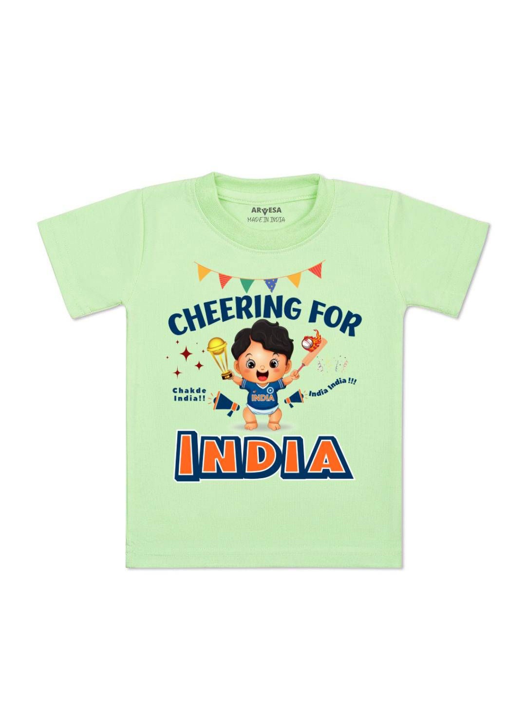 

Arvesa Kids Cheering For India Printed Tshirt, Green