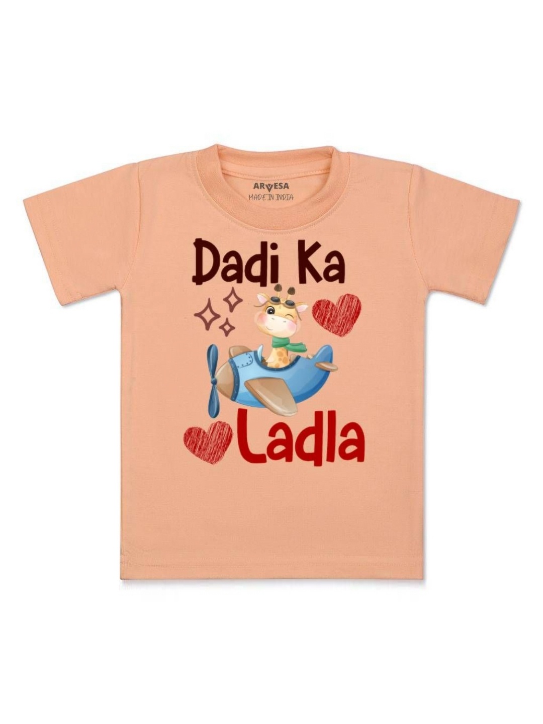 

Arvesa Kids Dadi Ka Ladla Printed Tshirt, Peach