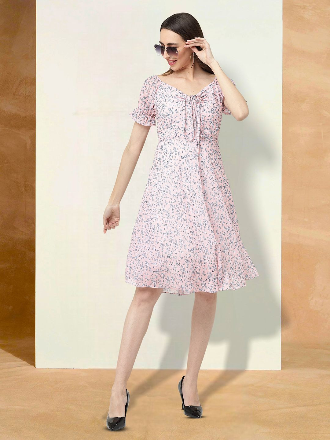 

Moda Rapido Floral Print Applique Fit & Flare Dress, Pink