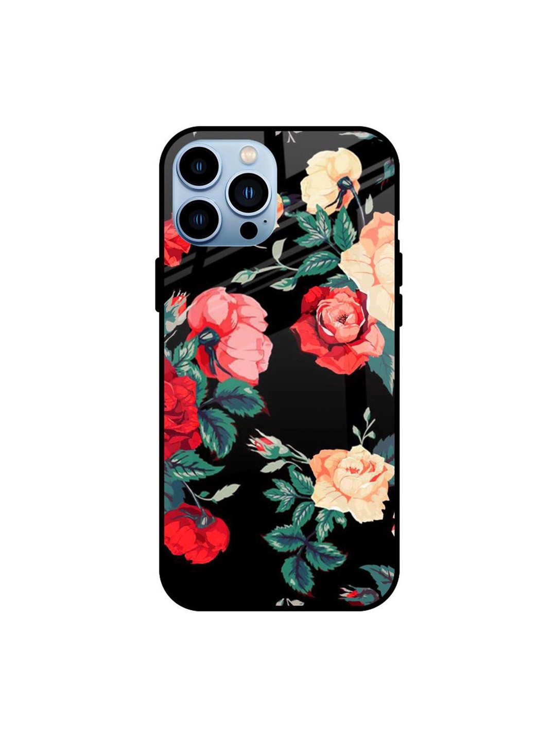 

QRIOH Floral Bunch Printed iPhone 13 Pro Back Case, Black