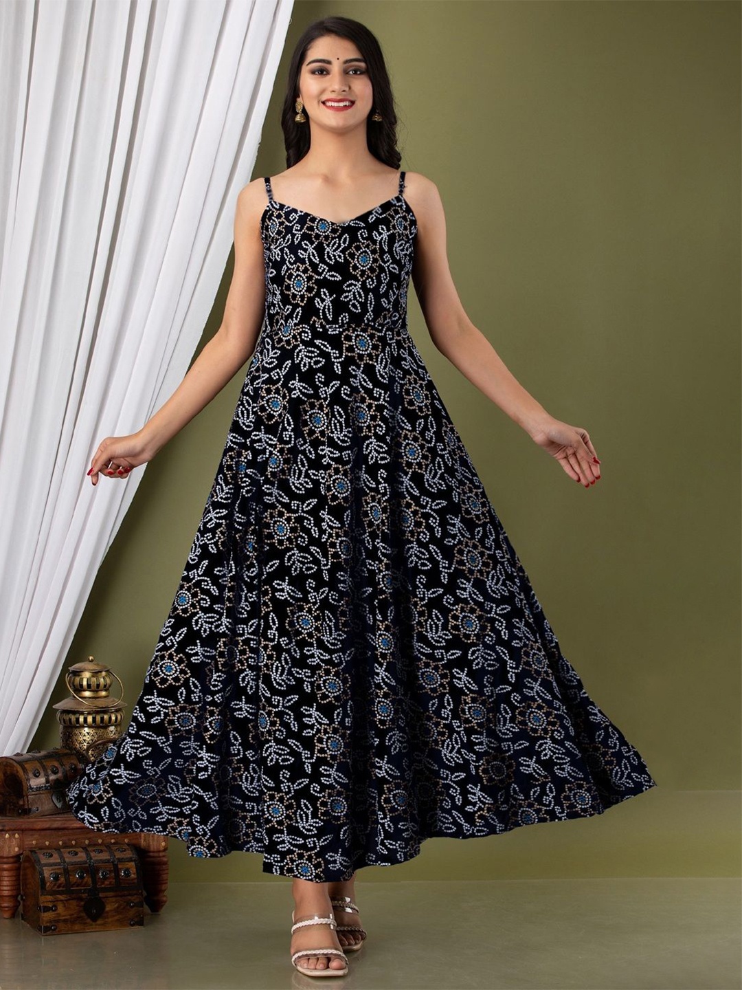 

Jollity Floral Print Fit & Flare Midi Dress, Black