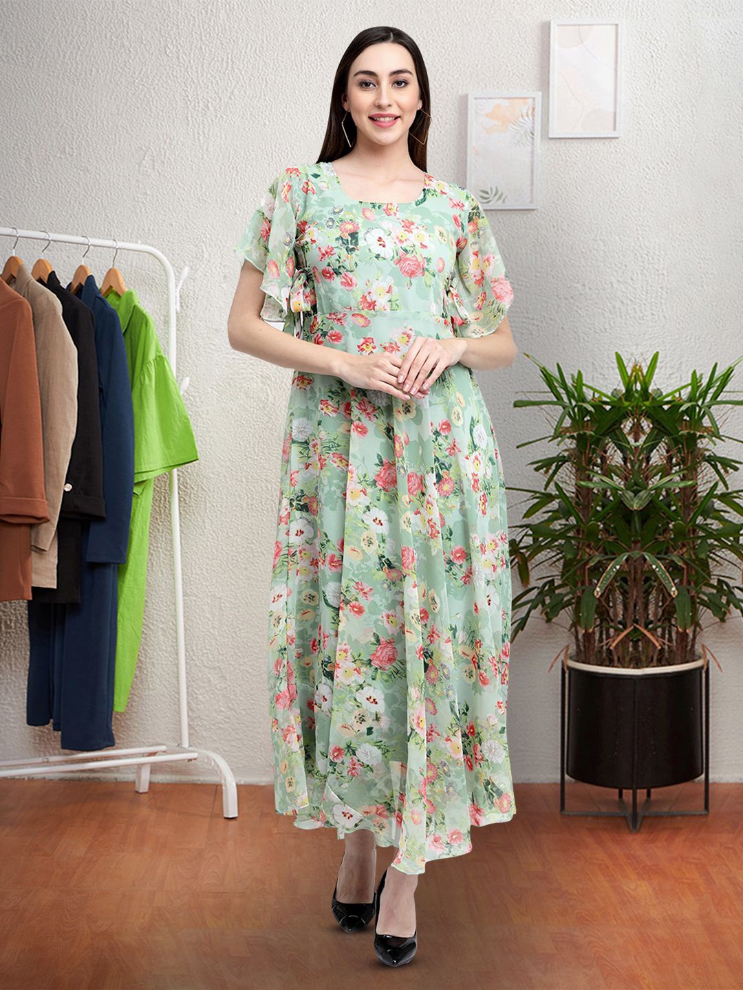 

Moda Rapido Floral Print Applique Fit & Flare Dress, Green