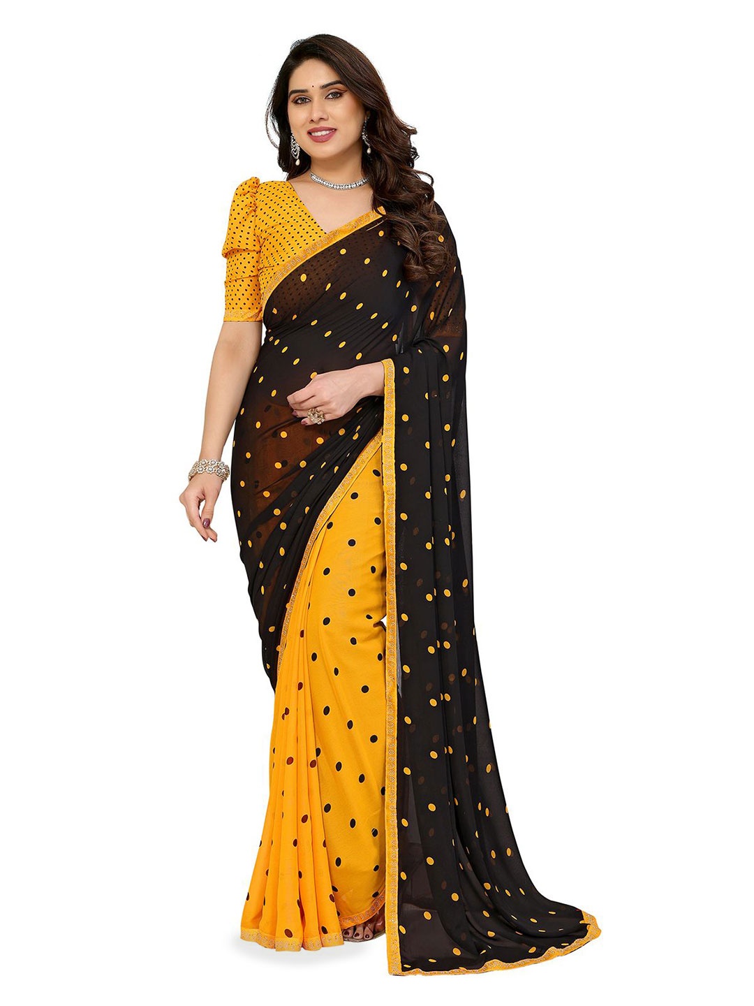 

Moda Rapido Polka Dot Saree, Yellow