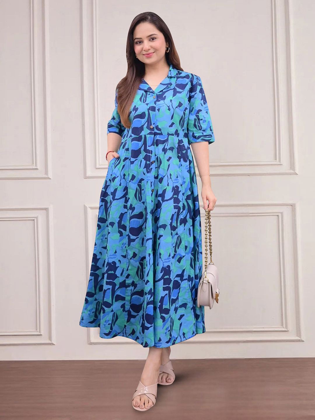 

Moda Rapido Floral Print Applique Fit & Flare Dress, Blue