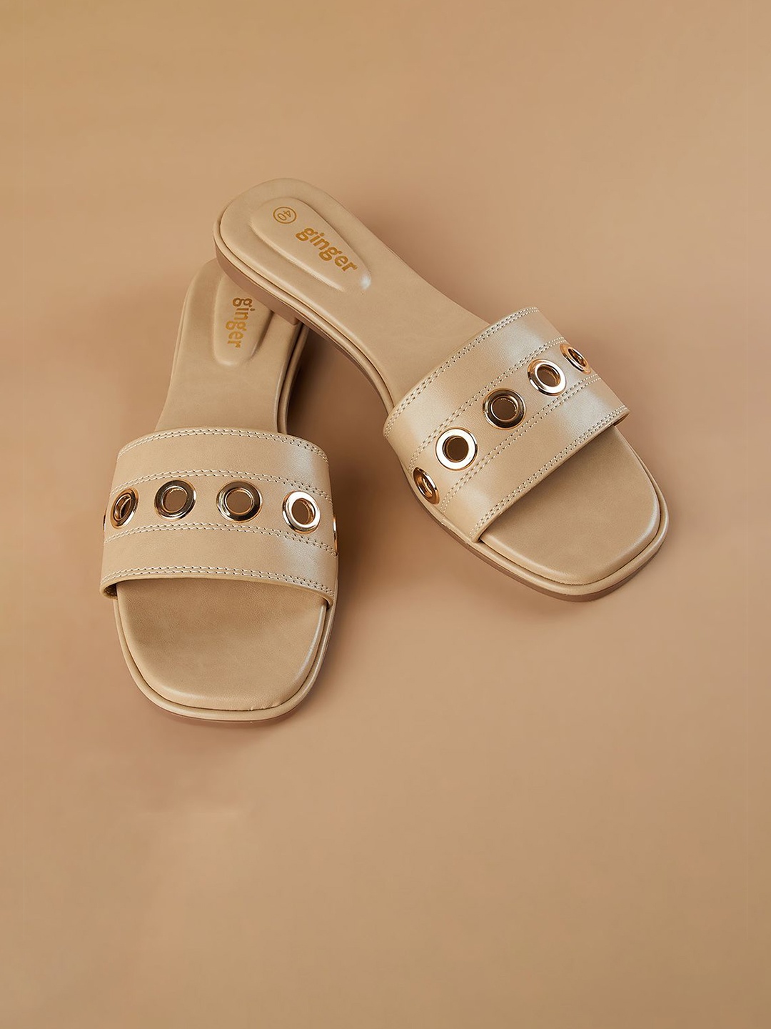 

Ginger by Lifestyle Women Western Embellished Open Toe Flats, Beige