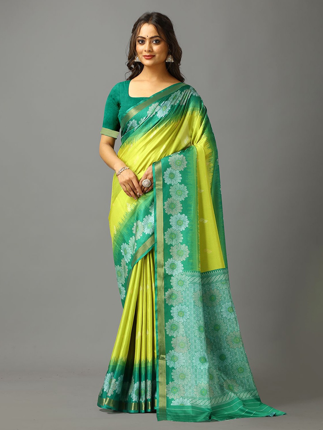 

VIRENDRA TEXTILES Woven Design Zari Pure Crepe Saree, Green