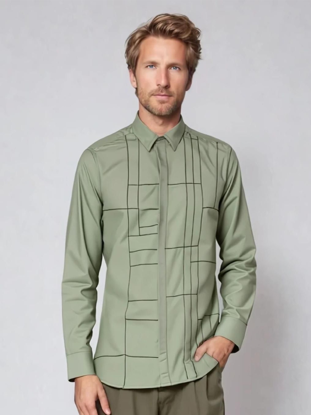 

HE SPOKE Men Smart Tailored Fit Opaque Casual Shirt, Green