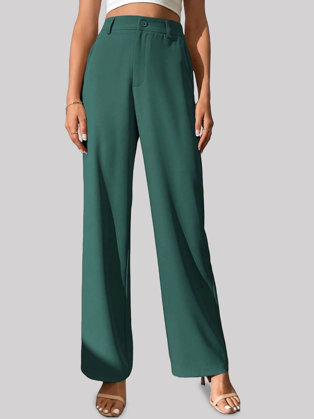 

FNOCKS Women Regular Fit High-Rise Cotton Trouser, Green