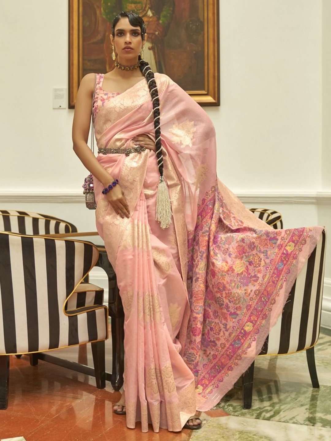 

Anouk Woven Design Zari Silk Blend Saree, Pink