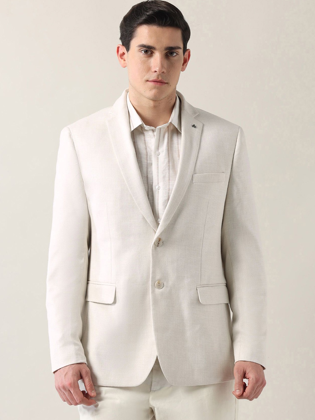 

Arrow Self Design Single-Breasted Notched Lapel Collar Formal Blazers, Beige