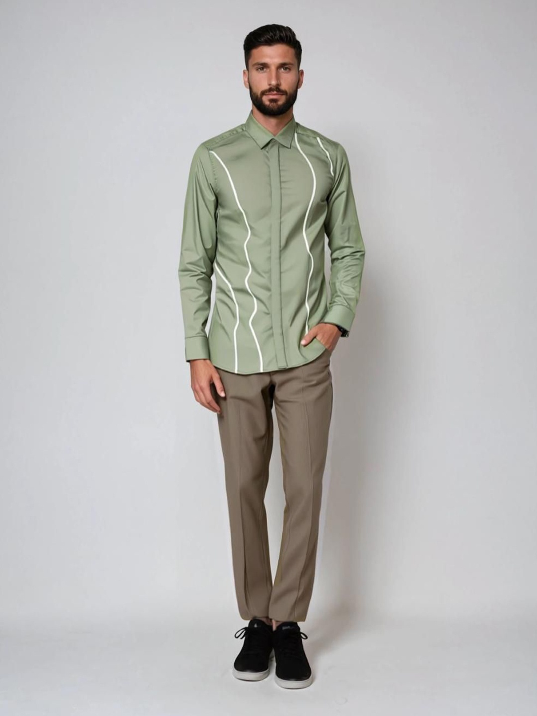 

HE SPOKE Men Smart Tailored Fit Opaque Printed Casual Shirt, Green