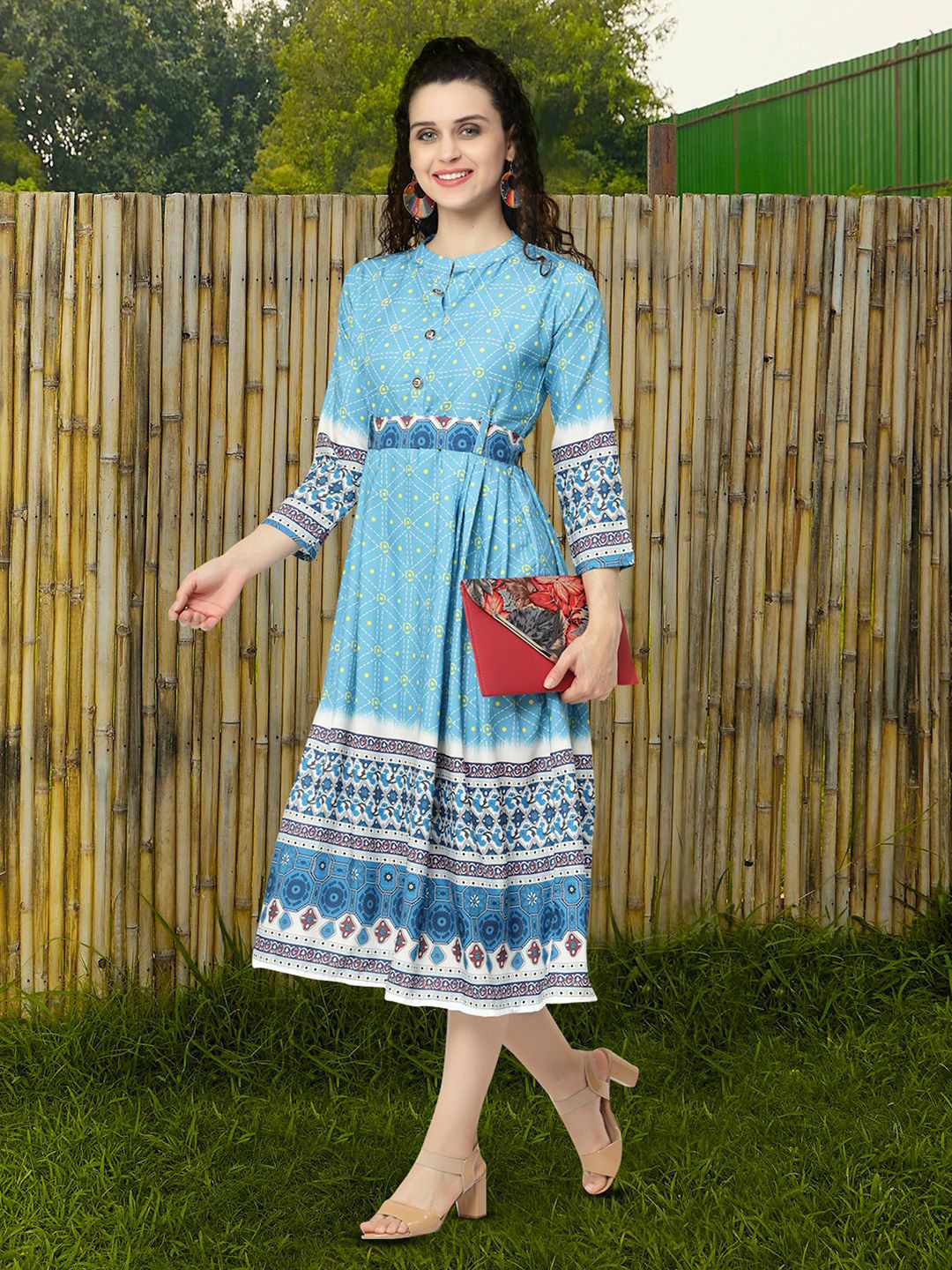 

Moda Rapido Floral Print Applique Fit & Flare Dress, Blue