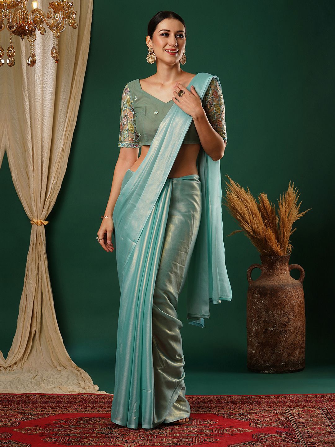 

Sangria Dyed Saree With Blouse Piece, Blue