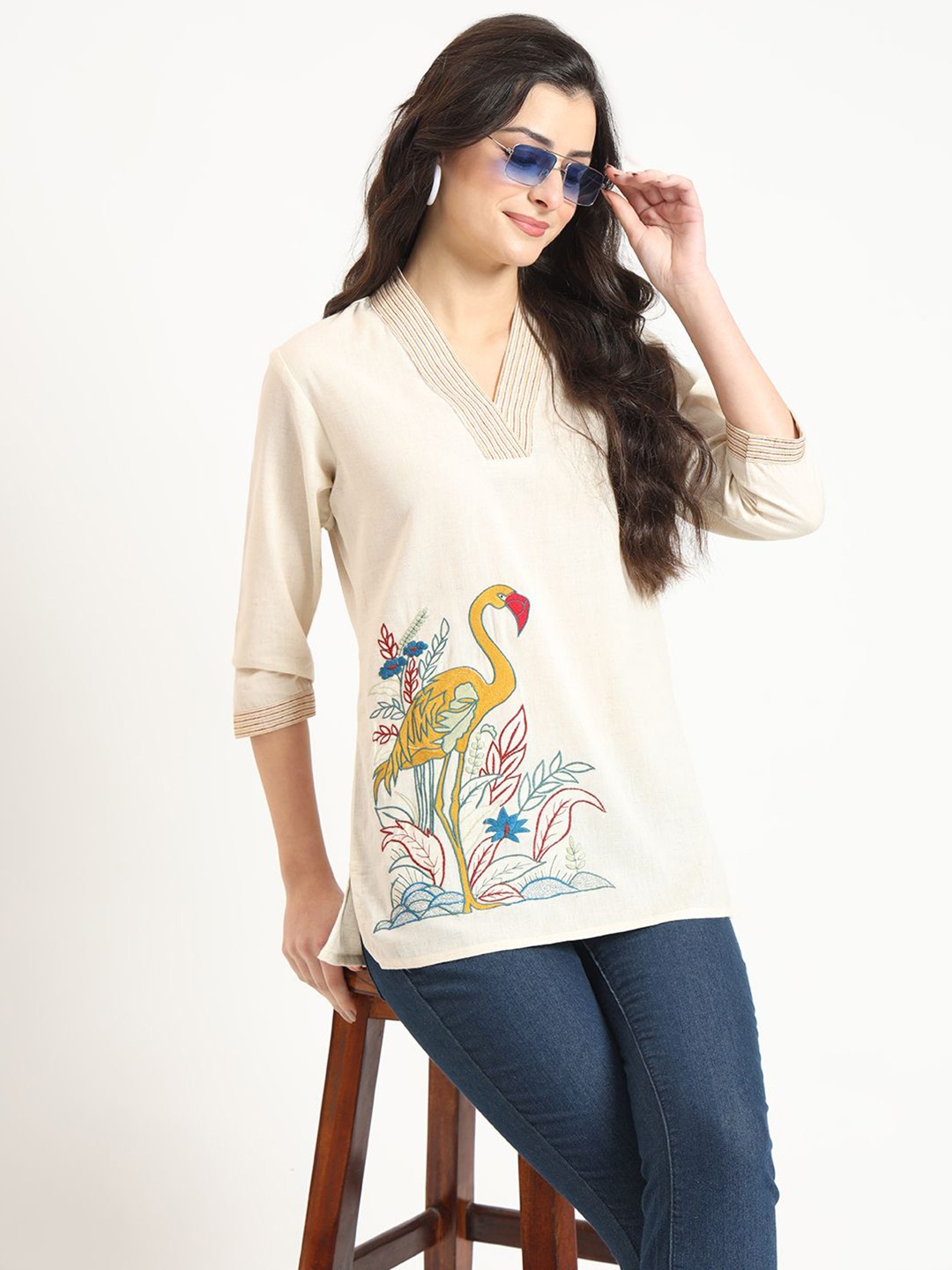 

BAESD Embroidered Cotton Top, Off white