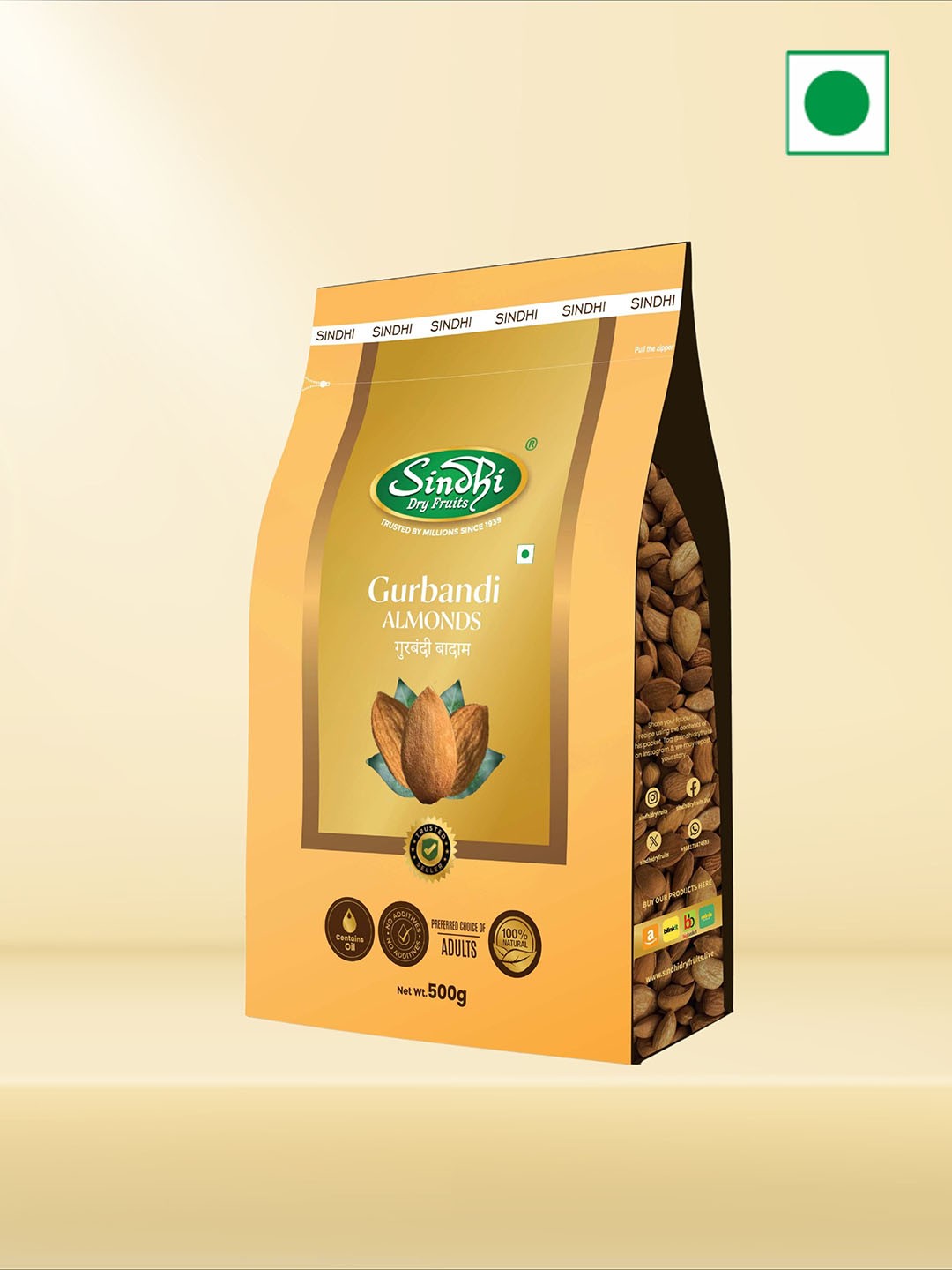 

SINDHI Dry Fruit Gurbandi Badam Desi Badam 500g, Brown