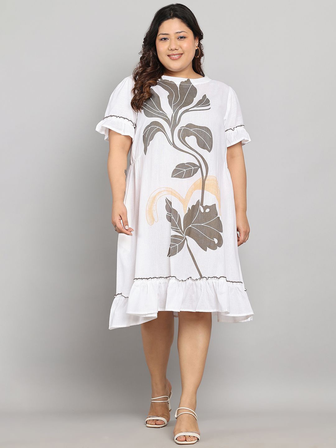 

Tulsattva Women Print Fit & Flare Midi Dress, White