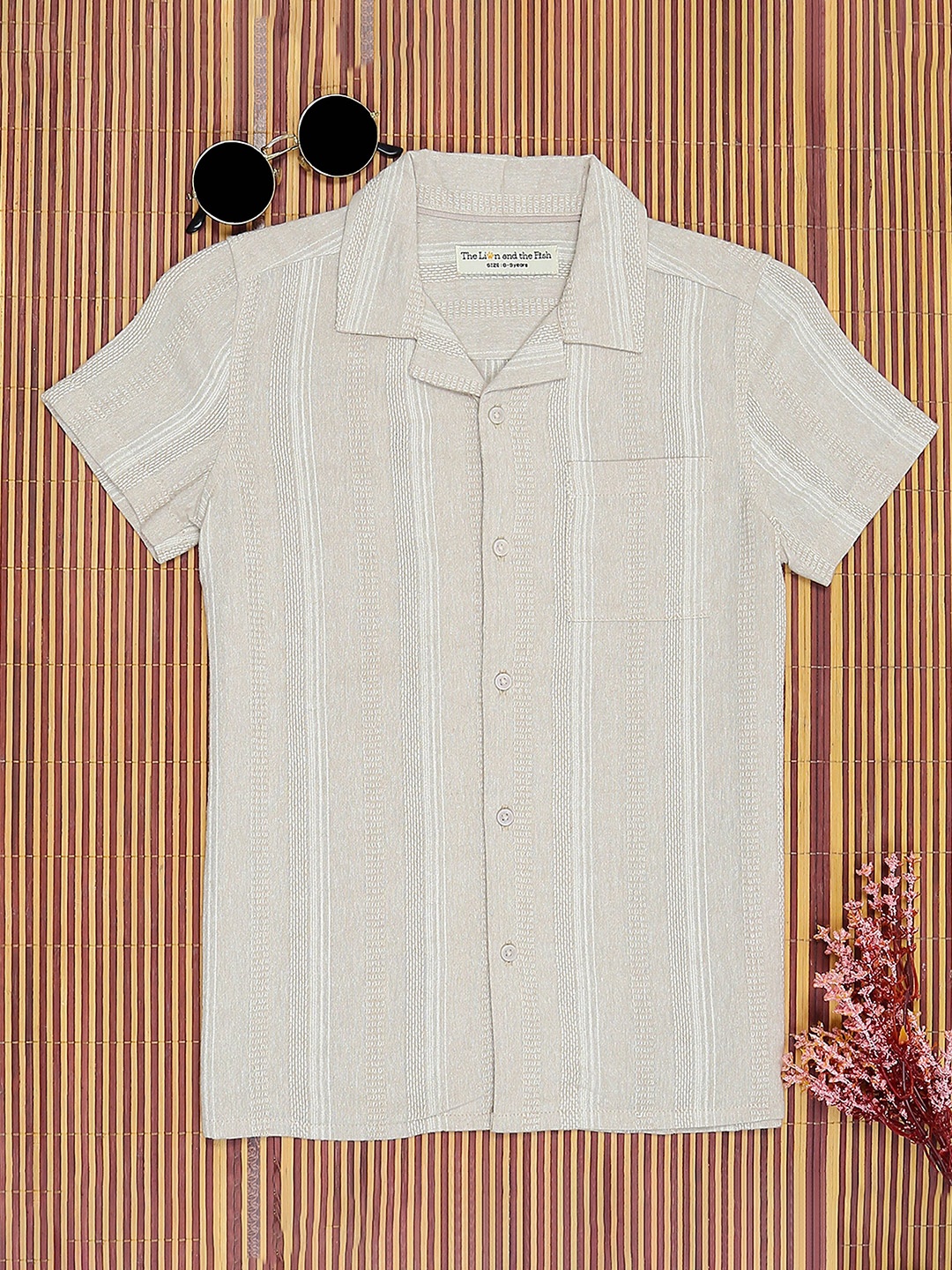

The Lion and The Fish Boys Relaxed Opaque Striped Casual Shirt, Beige