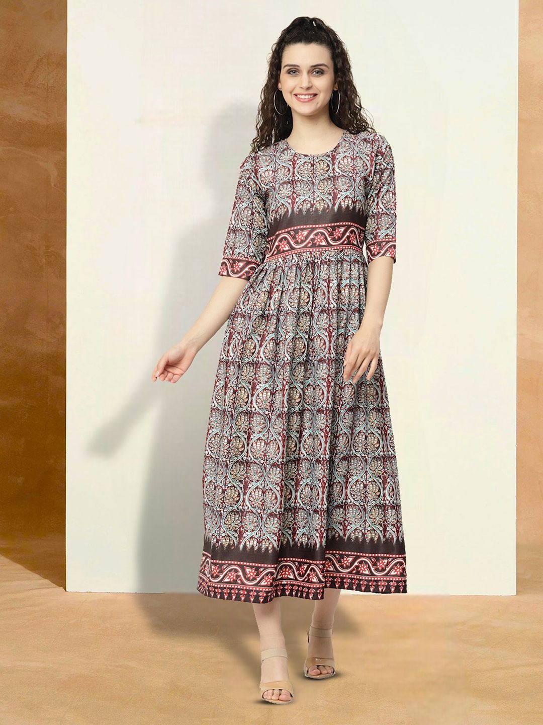 

Moda Rapido Ethnic Motifs Print Applique Fit & Flare Dress, Multi
