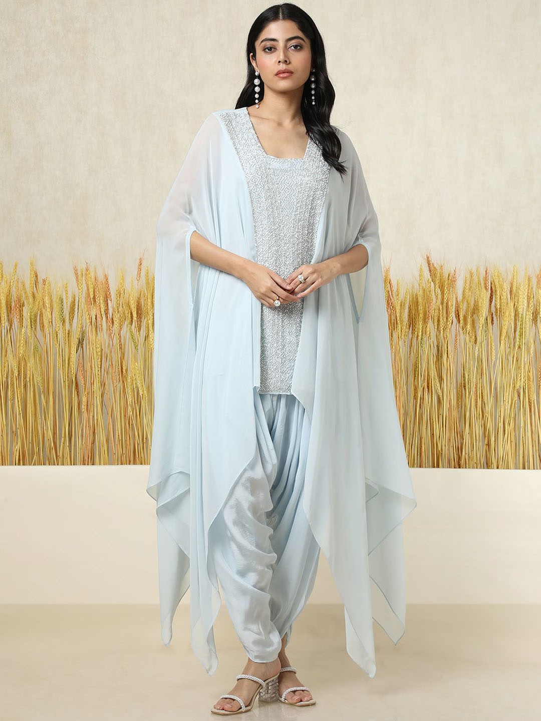 

Soch Women Layered Beads and Stones Top with Trousers, Blue