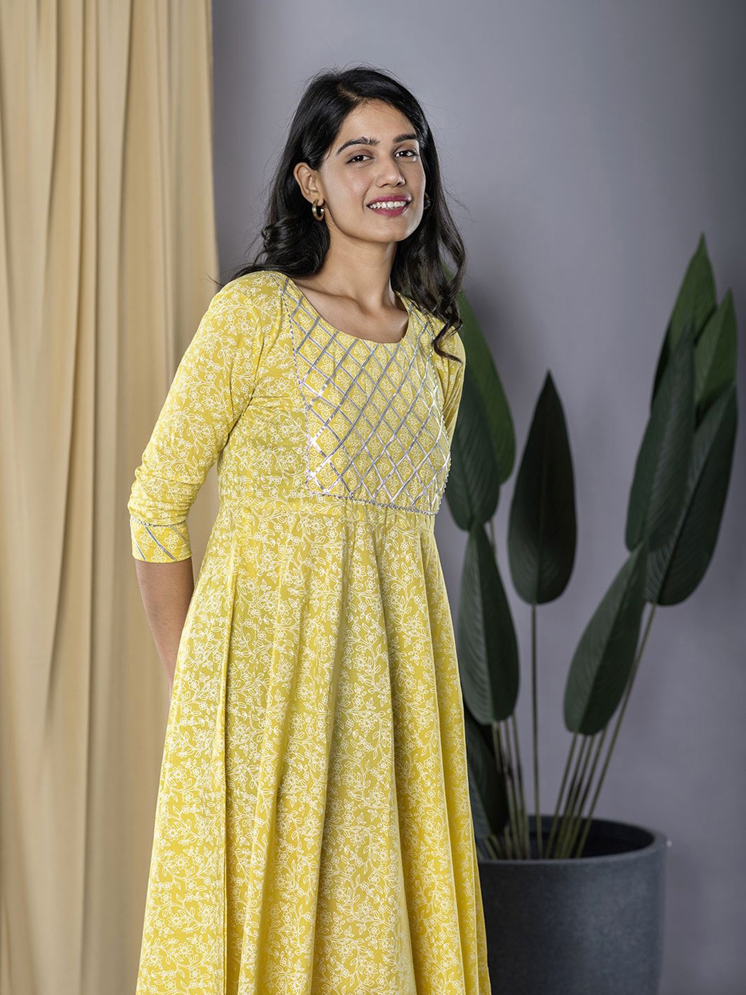 

CORSICA Floral Print Formal Fit & Flare Midi Dress, Yellow