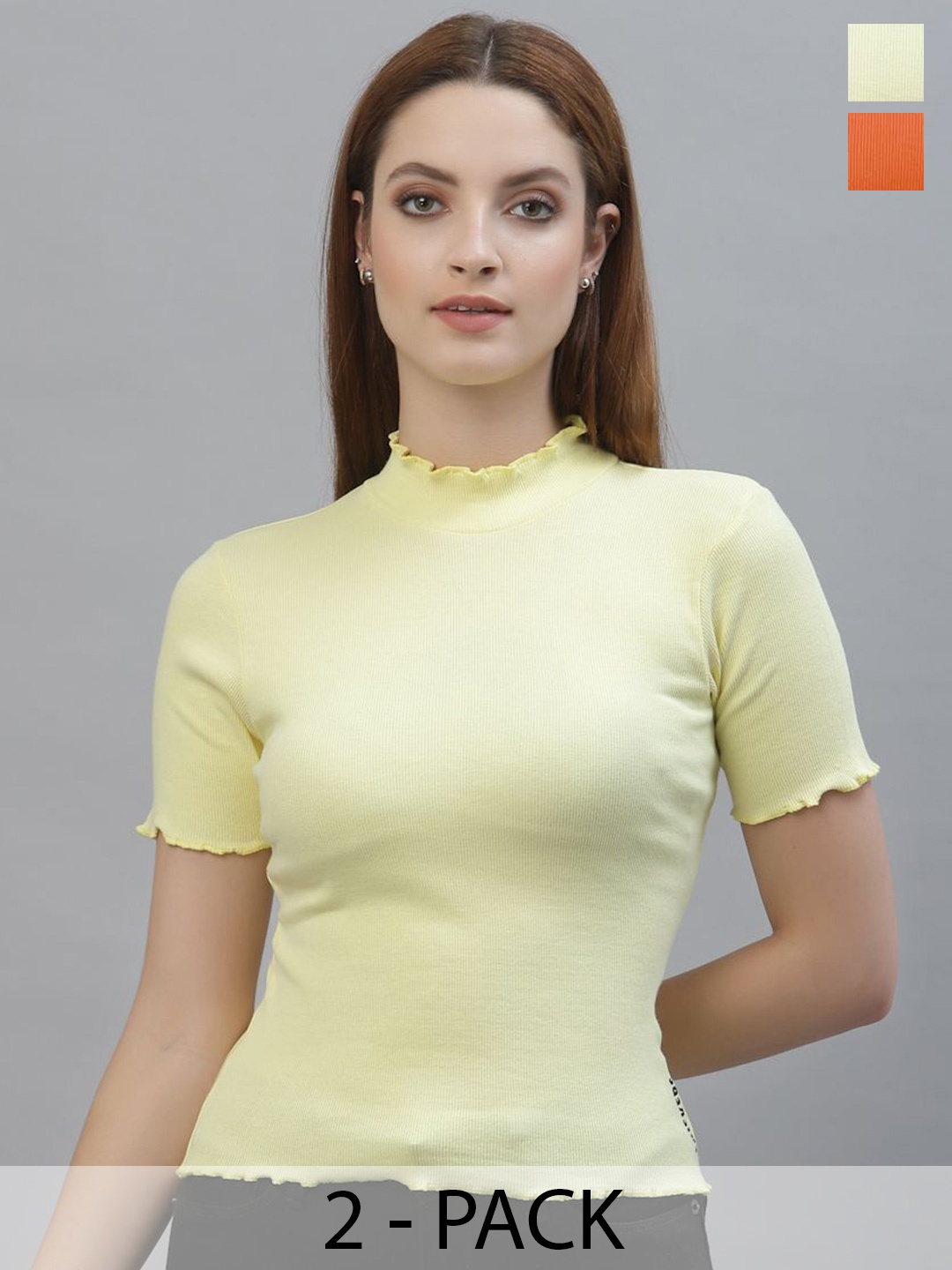 

Friskers Pack Of 2 Cotton Ribbed FittedTop, Yellow