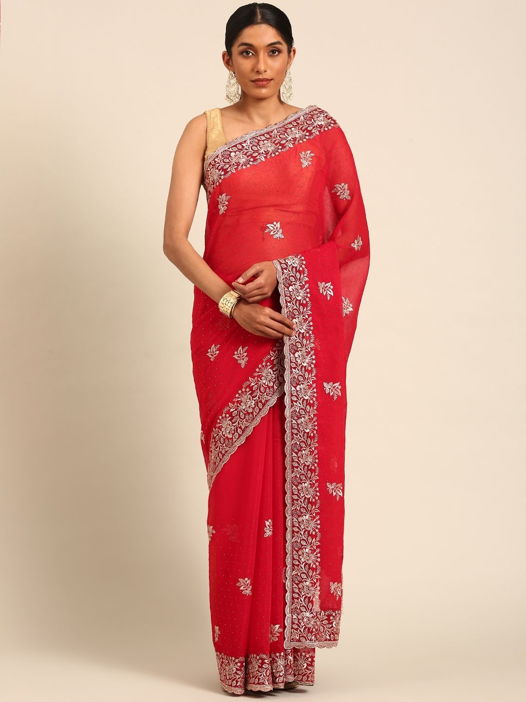 

DIVASTRI Ethnic Motifs Embroidered Silk Blend Saree, Red
