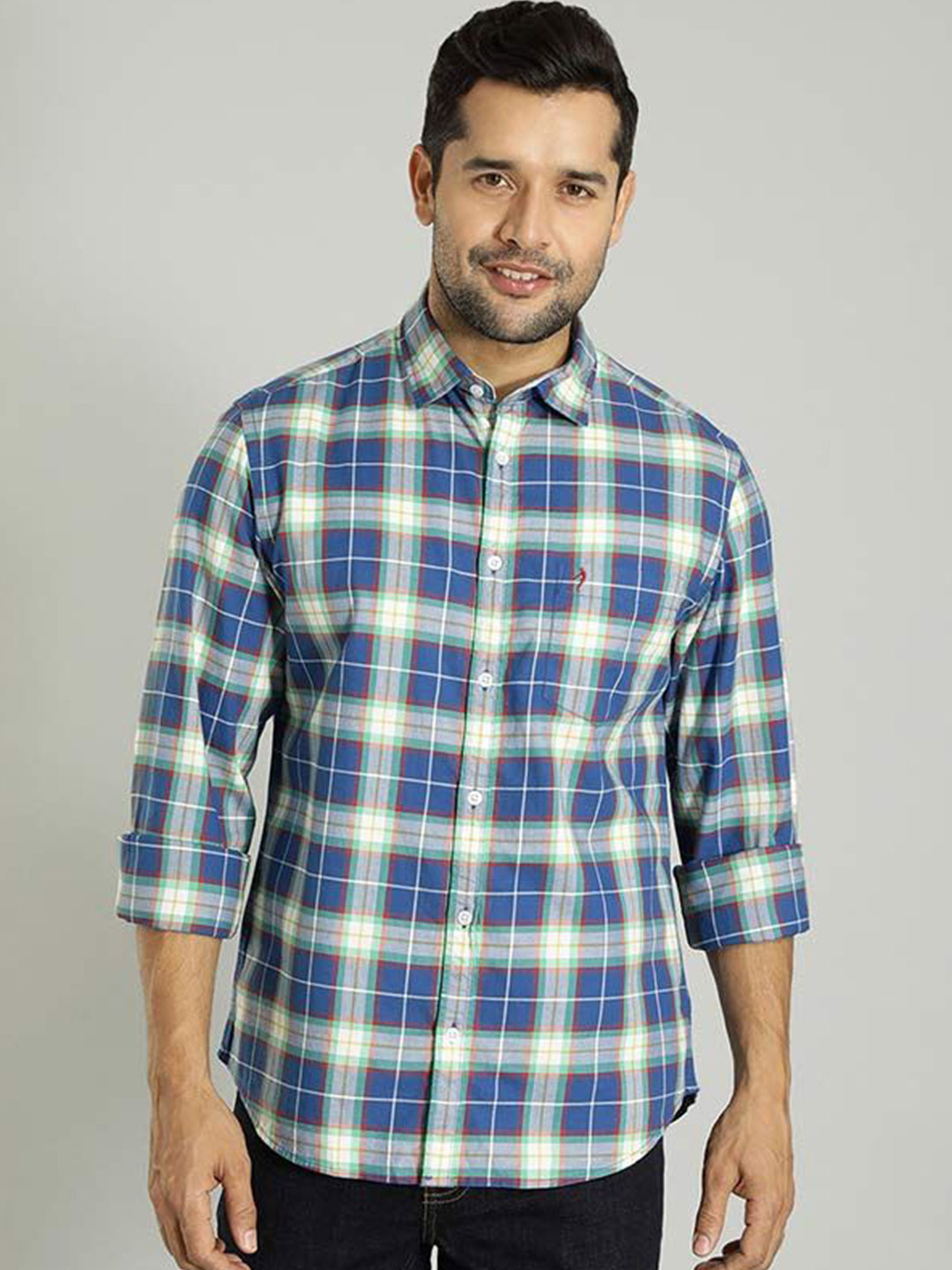 

Indian Terrain Men Slim Fit Tartan Checks Opaque Checked Casual Shirt, Blue