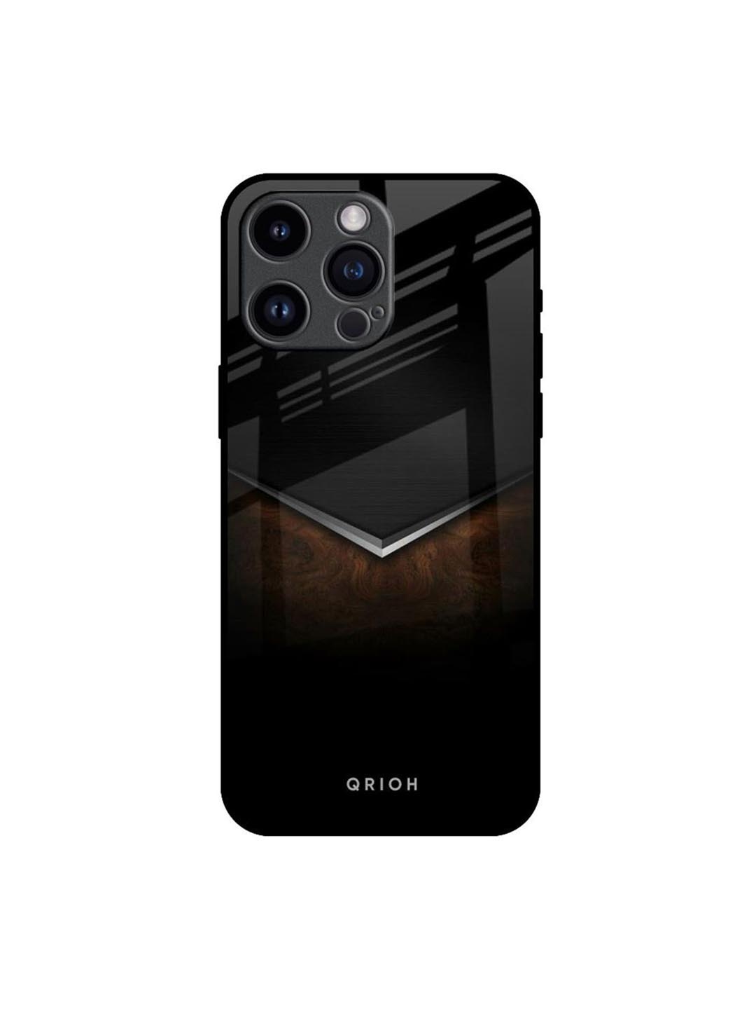 

QRIOH Dark Walnut Real Printed iPhone 14 Pro Max Back Case, Black