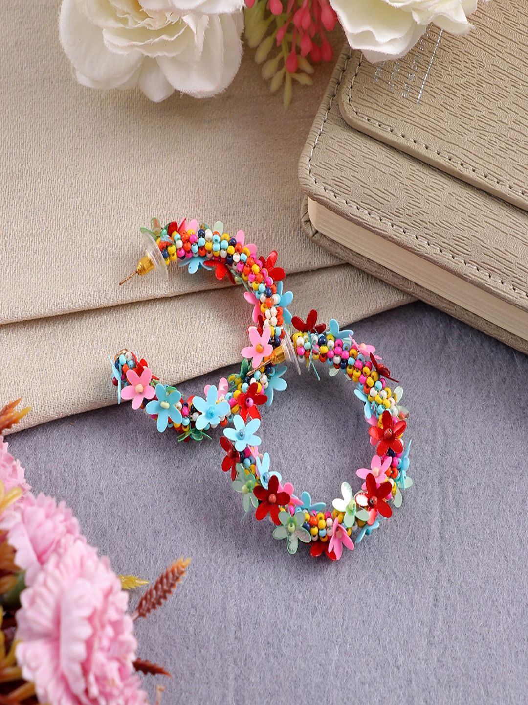 

Sangria Gold Plated Artificial Beaded Half Hoop Earrings