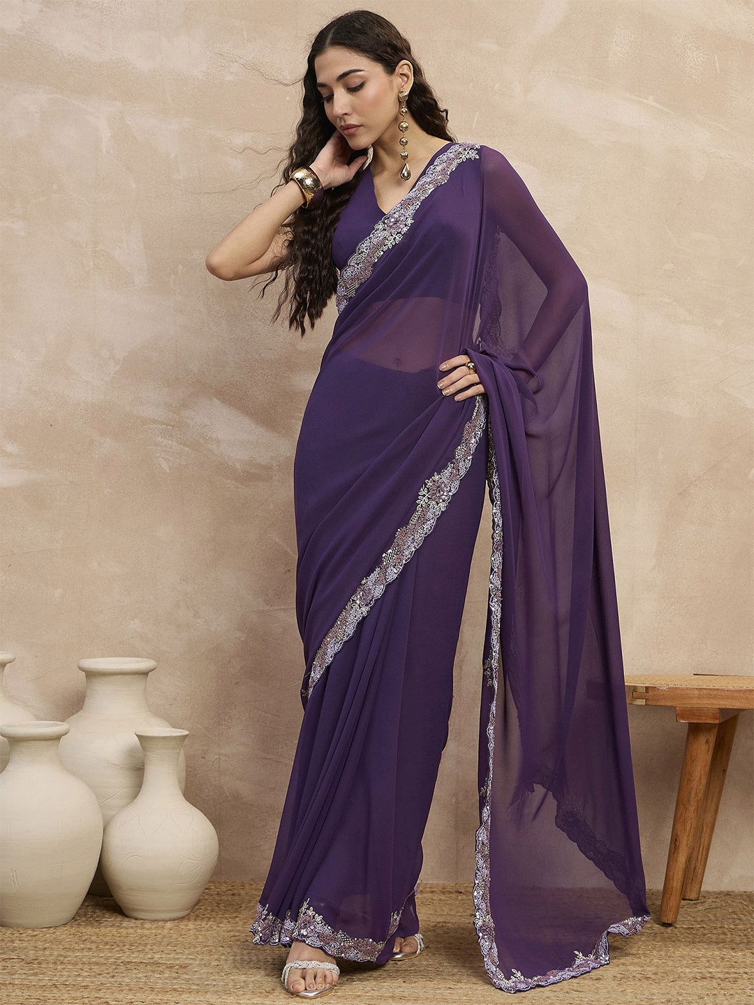 

all about you Pure Georgette Saree, Purple