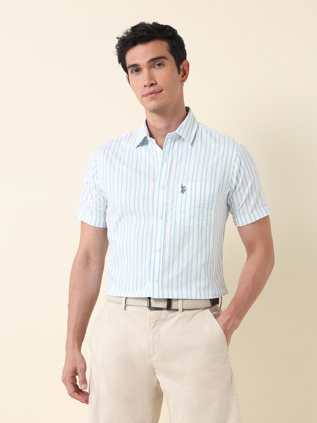 

U.S. Polo Assn. Men Tailored Fit Opaque Striped Casual Shirt, Green