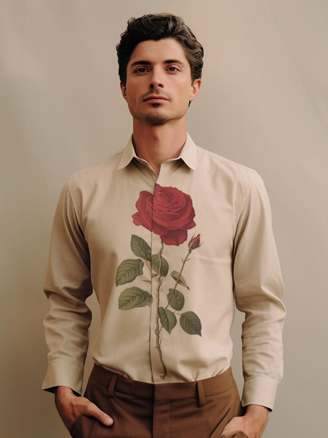 

HE SPOKE Men Smart Tailored Fit Floral Opaque Casual Shirt, Cream