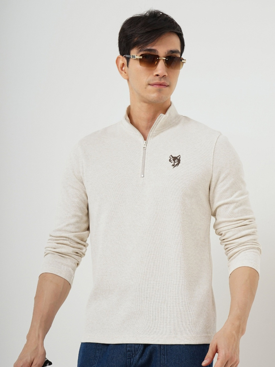 

Genoa Men High Neck Slim Fit T-shirt, Cream