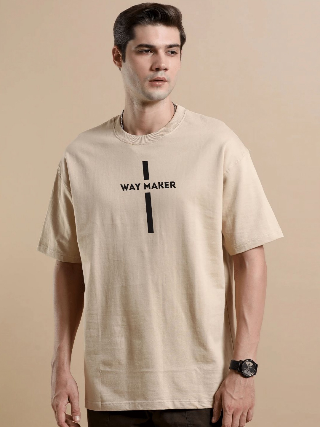 

GSPO Men Typography Printed T-shirt, Beige
