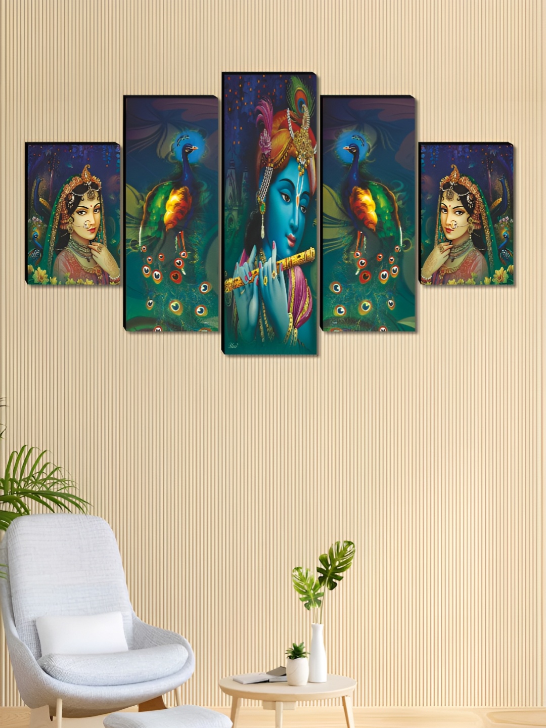 

Aura Blue & Green 5 Piece Wood Religious Wall Paintings