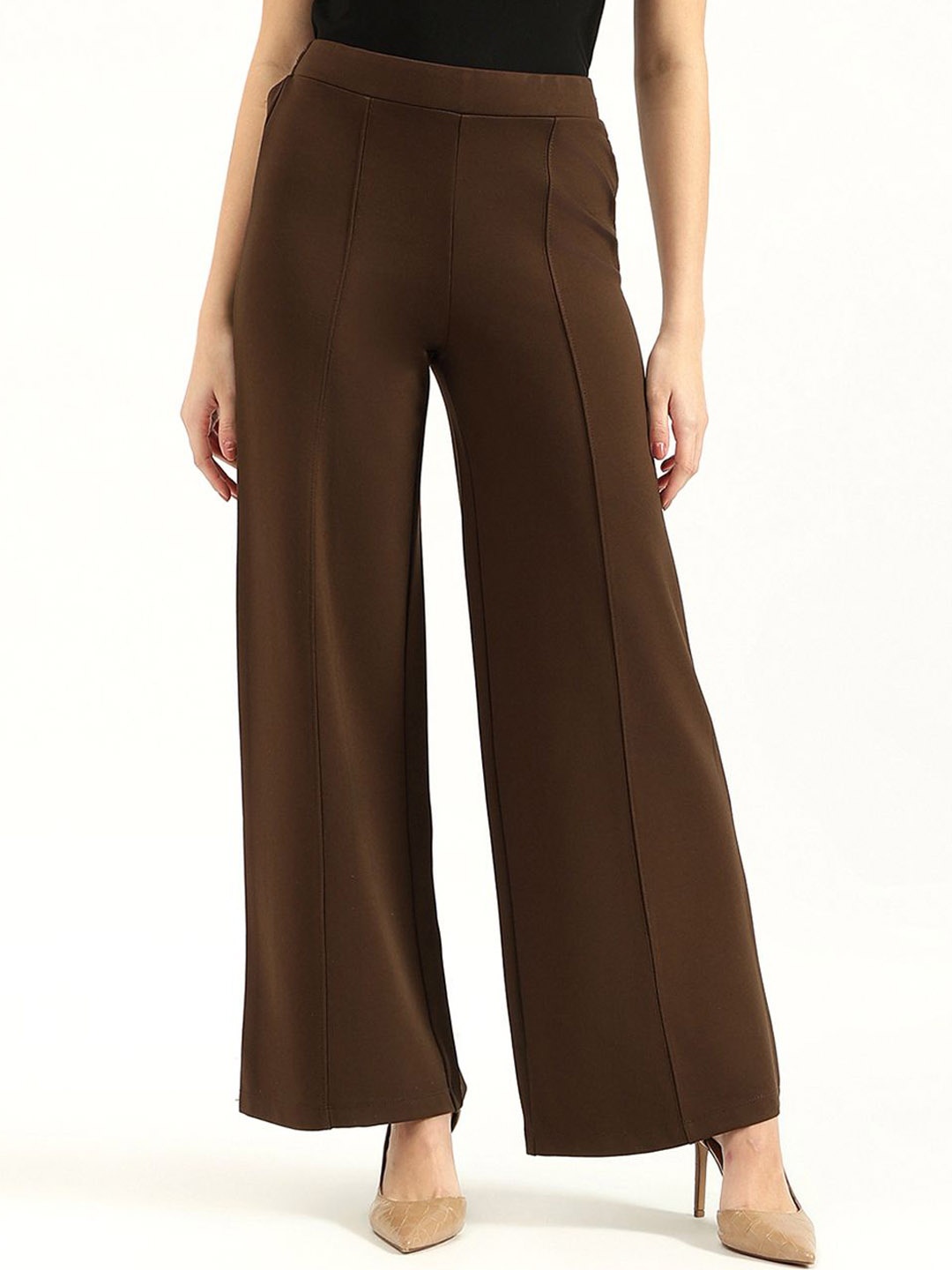 

United Colors of Benetton Women Straight Fit High-Rise Pleated Trousers, Brown