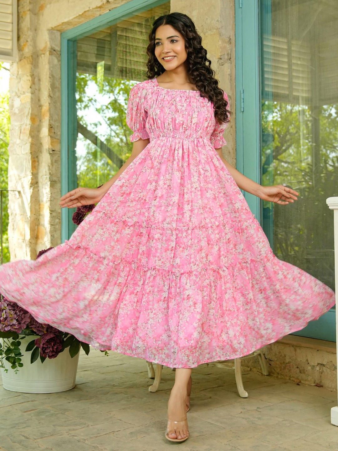 

NOUN Floral Print Georgette Maxi Dress, Pink
